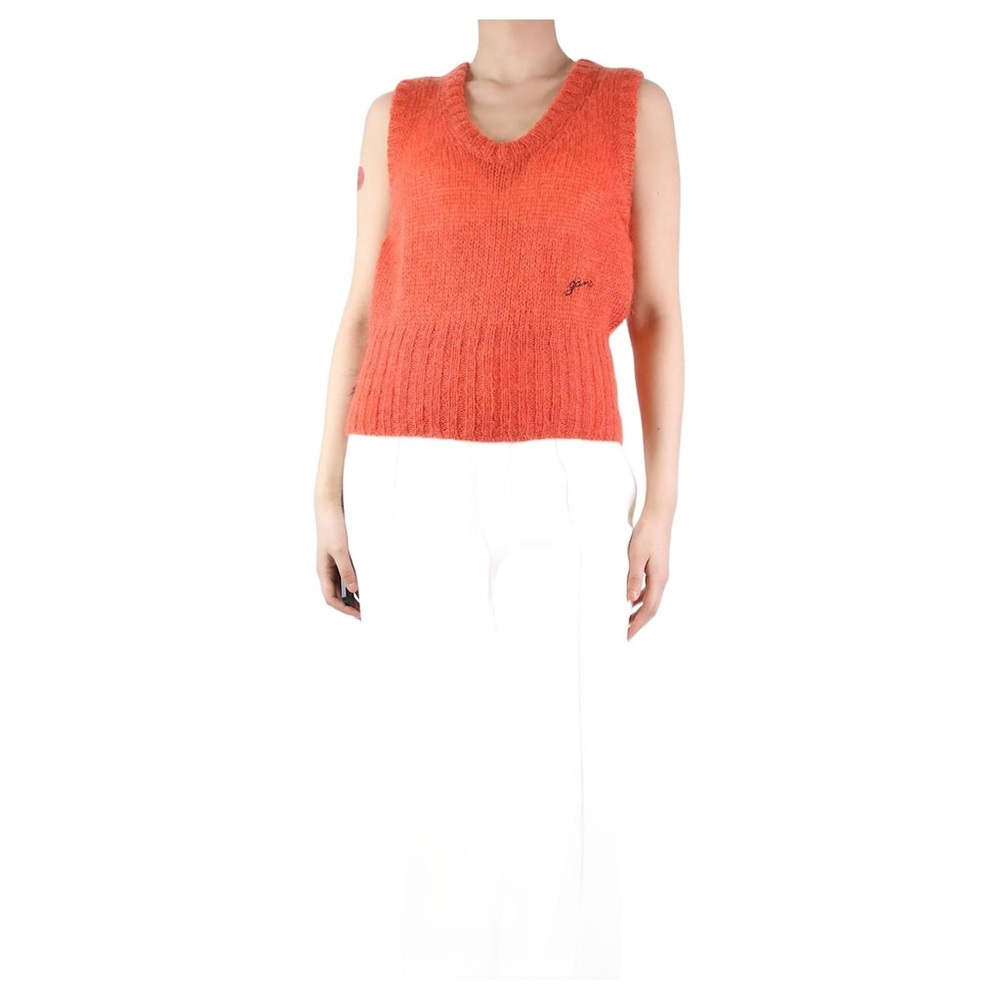Ganni Orange Mohair Knit Sleeveless Sweater Vest